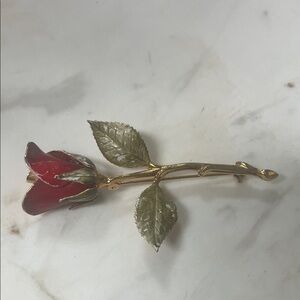 Elegant Enamel Red Rose Brooch